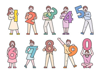 Wall Mural - people are standing each holding a number from 1 to 0. flat design style minimal vector illustration