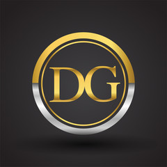 DG Letter logo in a circle, gold and silver colored. Vector design template elements for your business or company identity.