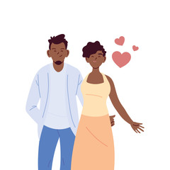 Canvas Print - Couple of black woman and man cartoons with hearts vector design