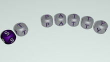St Patty Text Of Dice Letters With Curvature - 3D Illustration For Church And Architecture