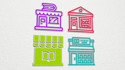 Wall Mural - BOOK SHOP colorful set of icons - 3D illustration