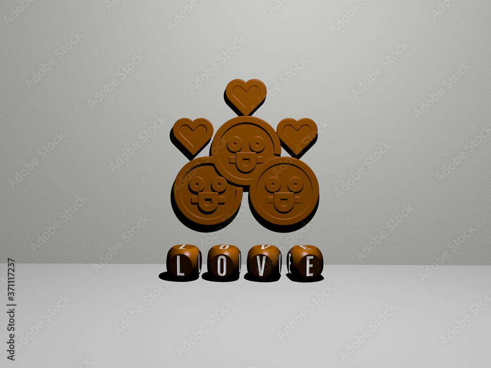 LOVE 3D icon on the wall and text of cubic alphabets on the floor - 3D ...