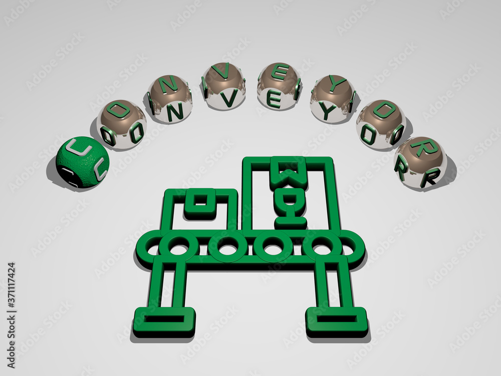 CONVEYOR 3D icon surrounded by the text of cubic letters - 3D ...