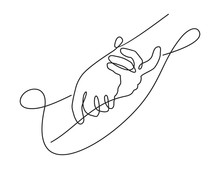 Helping Hands In Continious Single Line Decoration - Isolated Vector Help And Hope Illustration