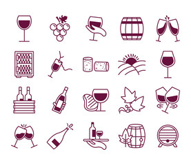 Sticker - bundle of twenty wine set collection icons