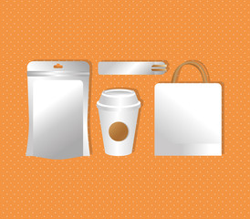 Canvas Print - mockup paper bags with cup and chopsticks gradient style