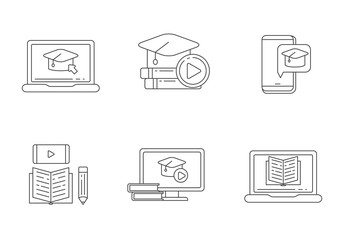 Wall Mural - online education concept vector illustration draw in simple line design. outline style of online edu