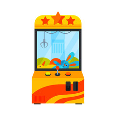 Canvas Print - Claw Crane Game Machine, Gaming Computer Machinery Vector Illustration