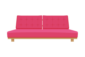 Sticker - Comfortable Sofa, Cushioned Cozy Domestic or Office Furniture with Pink Upholstery, Modern Interior Design Element Flat Vector Illustration