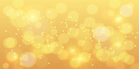 Wall Mural - golden bokeh background. gold bokeh magic with orange sparkle, new year glitter shine, holiday banne