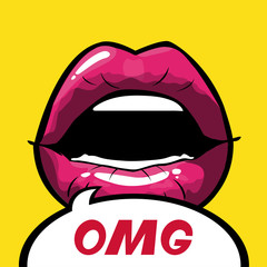 Wall Mural - female and pink pop art mouth with omg bubble vector design