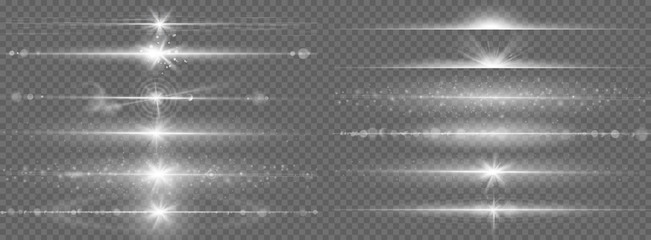 Wall Mural - glares lines effect. horizontal optical lens flare light, night futuristic dusting glow strips, shin