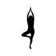 © teracreonte - Silueta de mujer practicando la posición del árbol de yoga en color negro