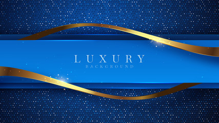 Wall Mural - luxury golden line background blue and sky shades in 3d abstract style. illustration from vector abo