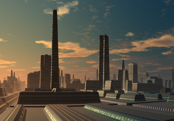 Wall Mural - 3d rendered futuristic alien city - 3d illustration
