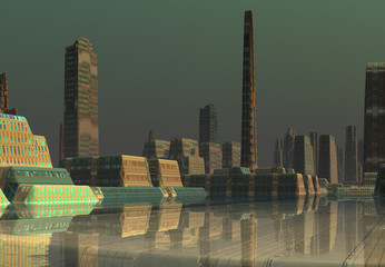 Wall Mural - 3d rendered futuristic alien city - 3d illustration