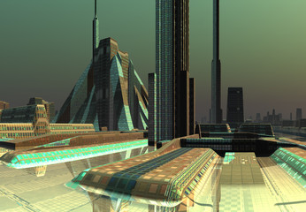 Wall Mural - 3d rendered futuristic alien city - 3d illustration