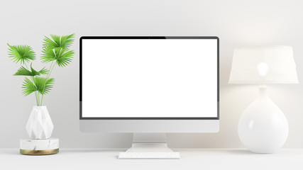 Canvas Print - computer mock up on minimal desktop