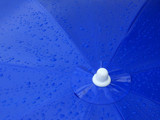 Poster - water drop on blue umbrella after rain