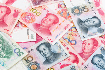 Wall Mural - Close-up of Chinese RMB banknotes as a background