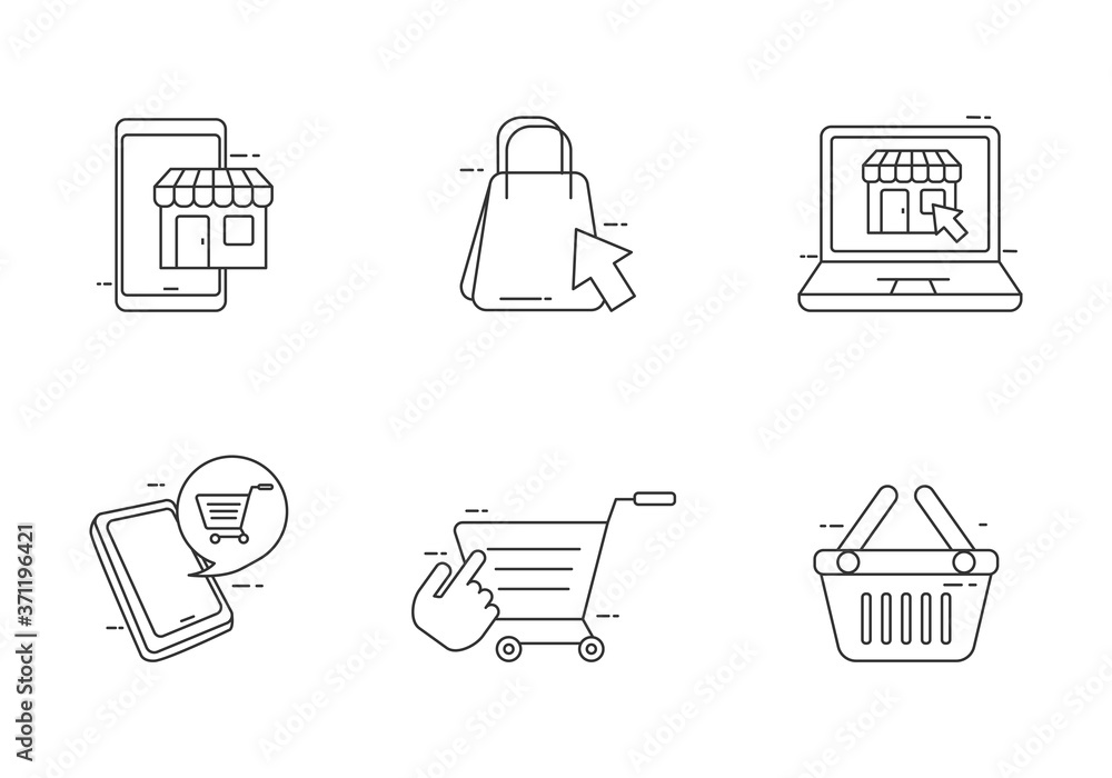 E-commerce concept vector illustration draw in linear style. Outline ...