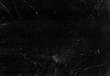 Broken Glass Overlay. Aged Texture. Black Cracked TV Screen With White Dust Scratches Effect.
