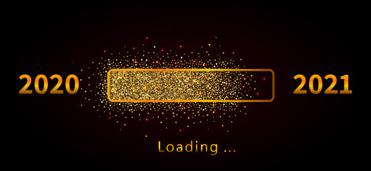 Wall Mural - new year 2021 loading progress bar with golden glitter confetti isolated on black background. holida