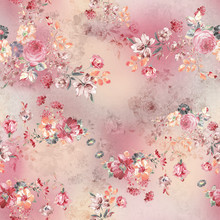 Pink Vintage Flowers Seamless Floral Pattern