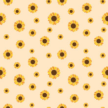 Vector Seamless Pattern Of Sunflower On A Yellow Background. T-shirt Print, Fashion Print Design, Kids Wear, Greeting And Invitation Card.