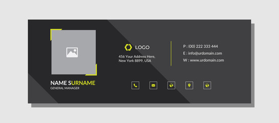 Wall Mural - email signature with an author photo place modern and black background layout