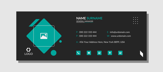 Wall Mural - email signature with an author photo place modern and black background layout