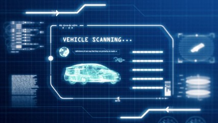 Wall Mural - car; hud; vehicle; scanner; holographic; hologram; blueprint; transportation; wireframe; iot; autono