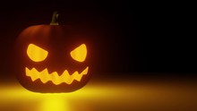 Halloween Pumpkin With Blinking Light Inside 3d Rendering Animation. Orange Flashing Light Inside Of Pumpkin.
