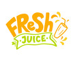 Hand drawn lettering of bright sticker for fresh juice