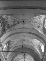 Wall Mural - Interior Roman catholic sanctuary. Artistic look in black and white.