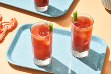 Glasses Of Cold Alcohol Beverages On Tray