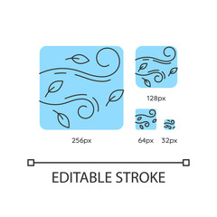 Sticker - Windy weather turquoise linear icons set. Autumn season meteo forecast, meteorology. Cool breeze. Thin line customizable 256, 128, 64 and 32 px vector illustrations. Contour symbols. Editable stroke