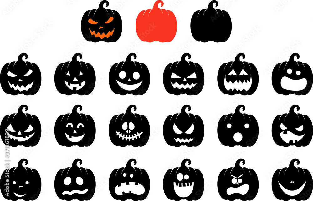 Jack O Lantern Halloween Pumpkin Vector Set wit Face Expressions - obrazy, fototapety, plakaty 