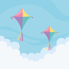 Sticker - sky kites toys flying clouds blue background cartoon