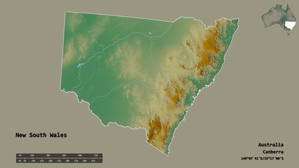 New South Wales, state of Australia, zoomed. Relief