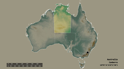 Location of Northern Territory, territory of Australia,. Relief