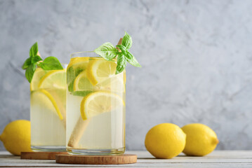 Wall Mural - Lemonade with lemon and basil