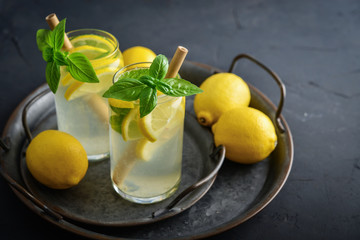 Wall Mural - Lemonade with lemon and basil