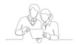 © Valenty - Young man and woman work together in office. Continuous One line drawing