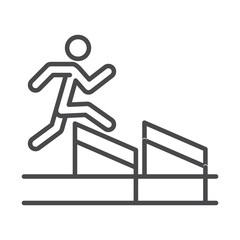 Canvas Print - race man jumping over obstacle, running sport line icon design