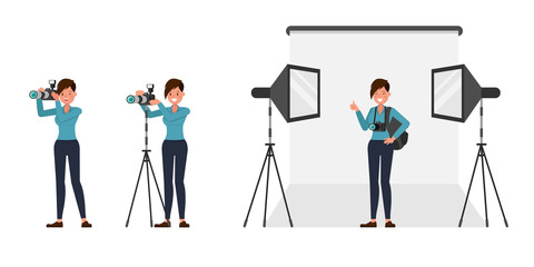 Woman photographer character vector design. Presentation in various action.