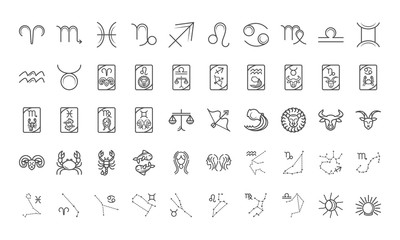 zodiac astrology horoscope calendar constellation icons collection line style