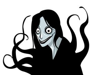 sad pale emo creepypasta young woman with black tentacles