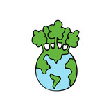 Fototapeta Na ścianę - green planet. save the planet. planting of greenery. environment sign. hand drawn green planet logo. landscaping sign. Eco Globe Environment. 22 April Earth Day Hand Drawn. Eco Protection Poster.