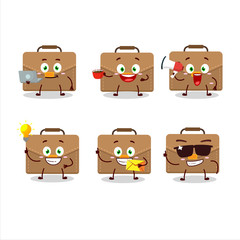 Poster - Brown suitcase cartoon character with various types of business emoticons